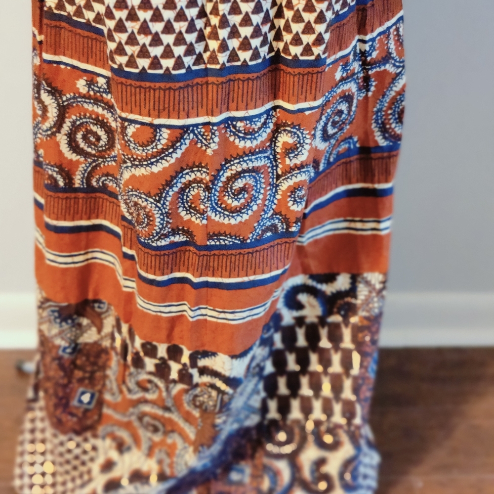 Indian block print Maxi Dress Butterfly Sleeves 70s Vintage natural cotton SM - Picture 12 of 15